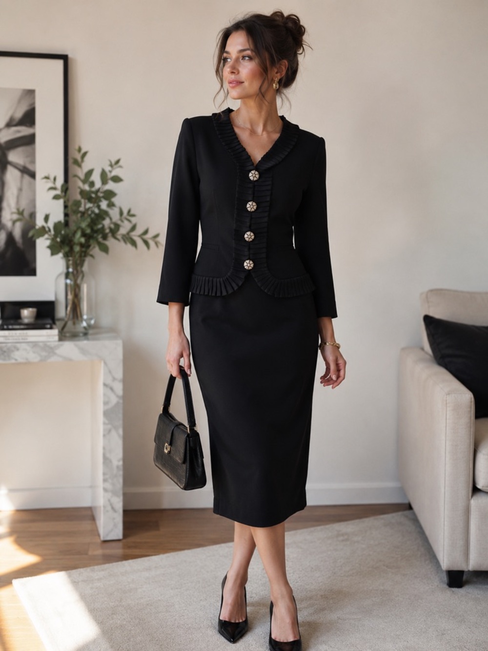 CAROLINA HERRERA Vintage 100% wool dress with rhinestone buttons sz 14